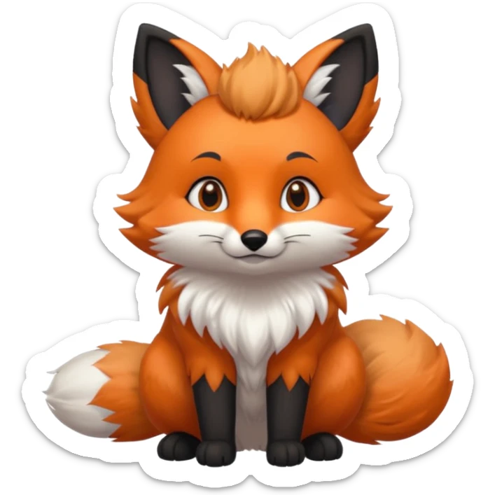 Floofy the Creampuff fox blackish gray fur color chubby Black paws orange color 3 tailsCrystals on the head, tails and Back sticker