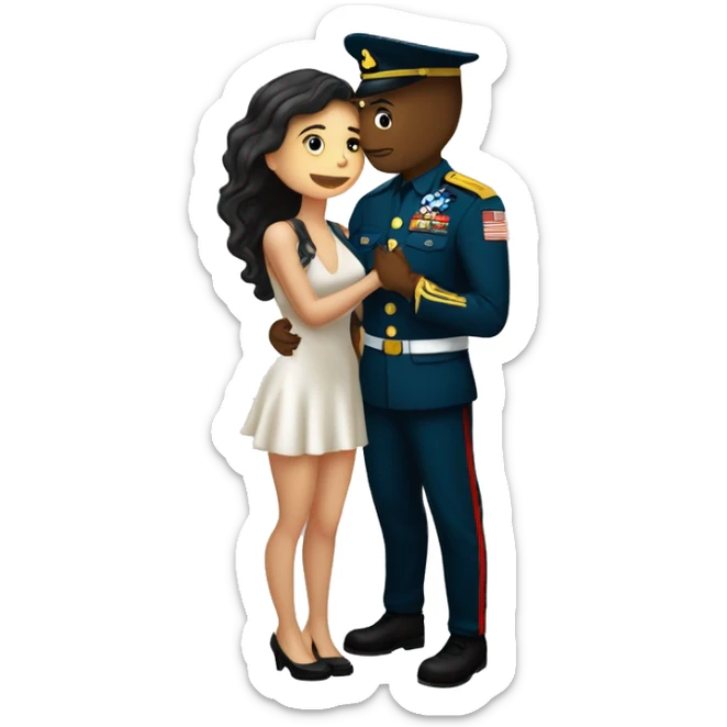 Un chico rapado vestido de militar dándose un beso con una chica morena  sticker