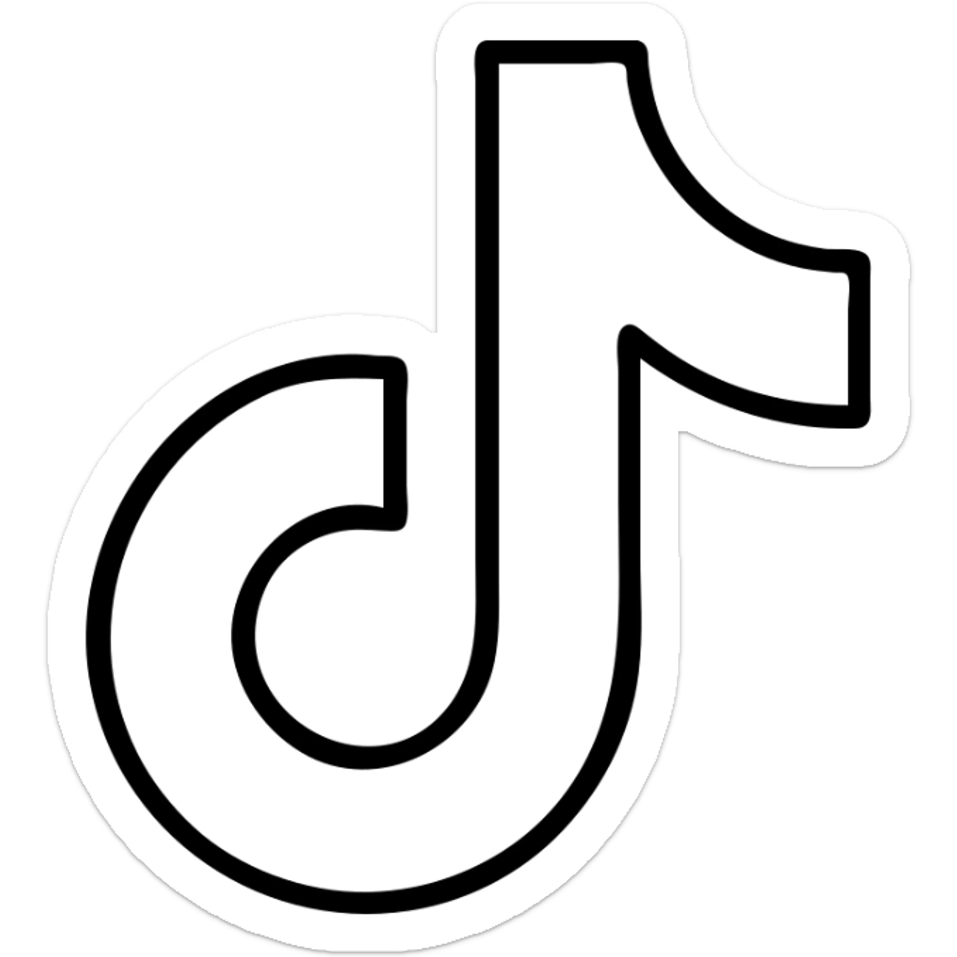 White TikTok logo, simple, clean, just outlines, on transparent background, no frame sticker