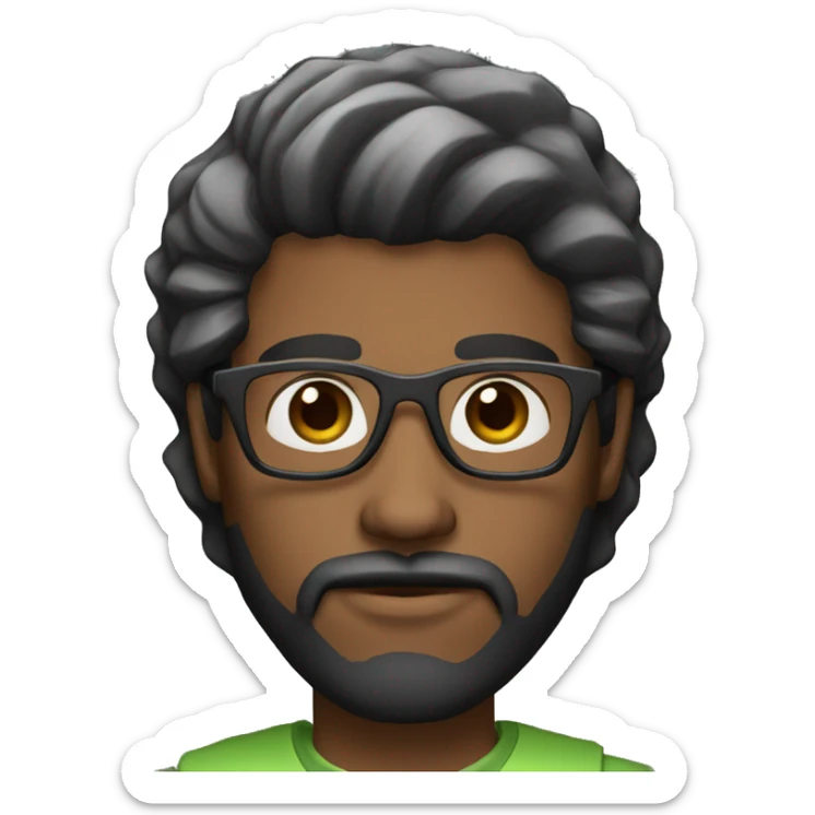 Dark skin, 30 years old Man with beard and mustache, glasses, black hair and working on the computer brown eyes sticker