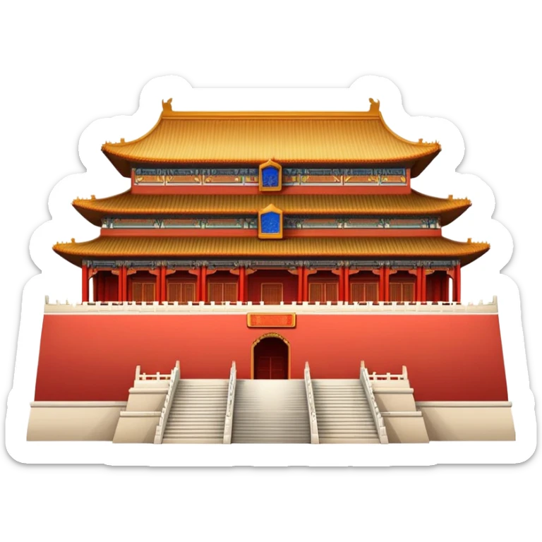Forbidden City palace, iconic Chinese imperial architecture, simple emoji style sticker