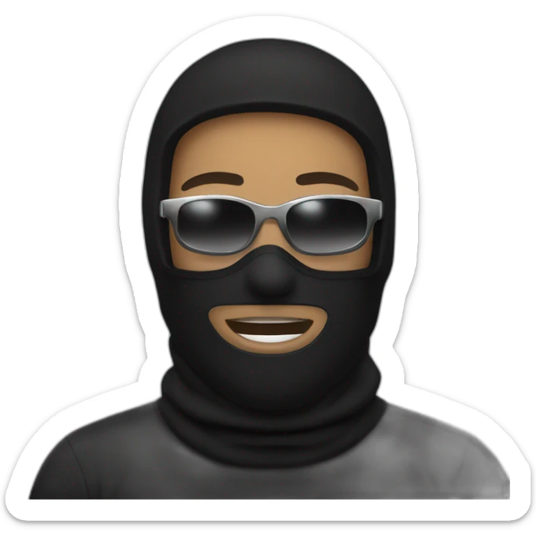 a man with a black balaclava in wooll, black sunglasses and silver grillz on teeth sticker