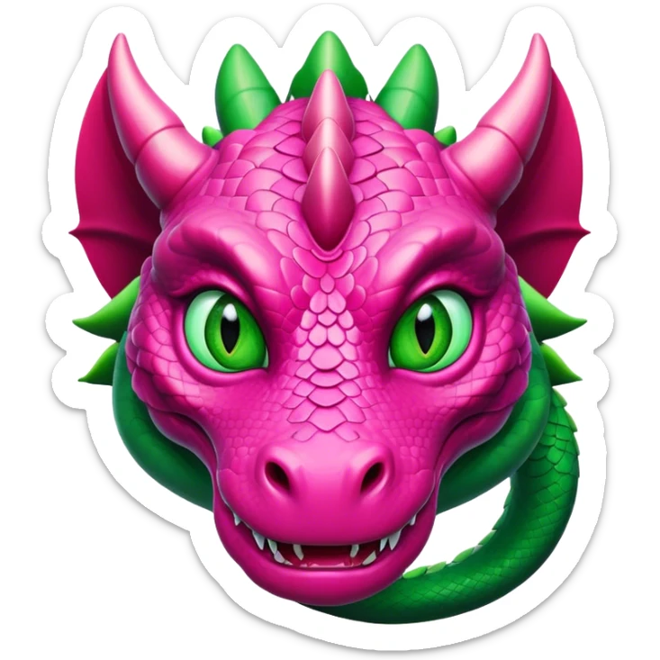  big face adult female dark pink dragon with green snake eyes front view sticker