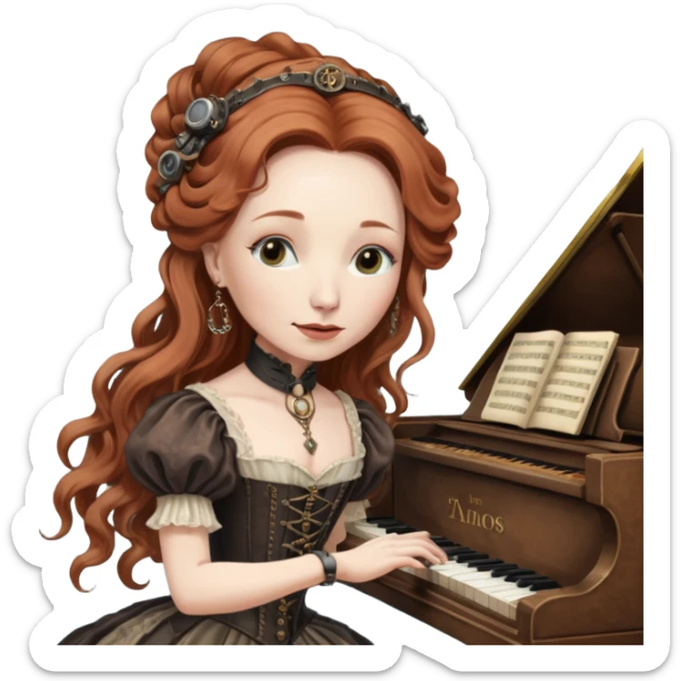 steampunk - very old aged Tori Amos - playing the piano in a Victorian dress sticker