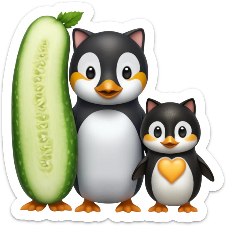 Köpekin yaninda kedi penguen kedinin yaninda üçüde hiyar yesin sticker