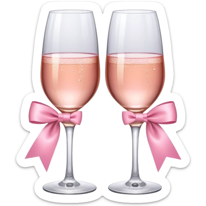 Dos Champagne rosa cruzadas de la parte donde se sostiene con la mano, formando una x, con un listón de moño color rosa claro  sticker