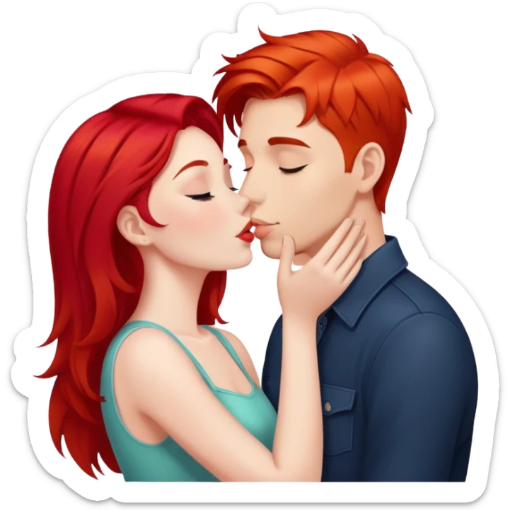 Girl with bright red hair kissing her boyfriend sticker