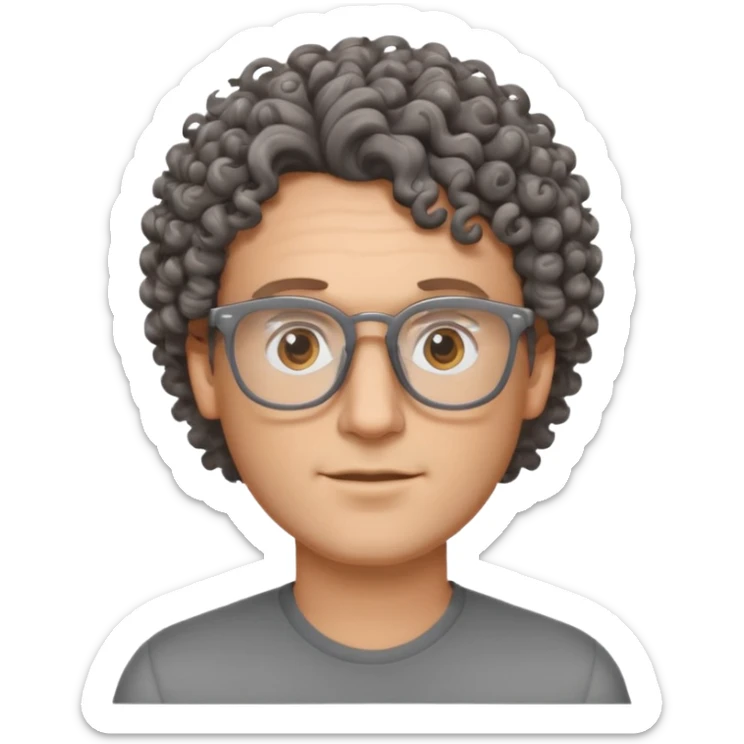 homme blanc avec cheveux brun frisés et lunettes grise sticker