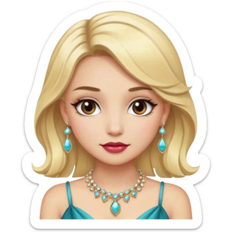 fancy blonde hair girl with makeup and jewellery sticker