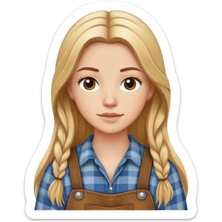 a white girl with long brown ish blonde ish hair wearing farm cloths sticker