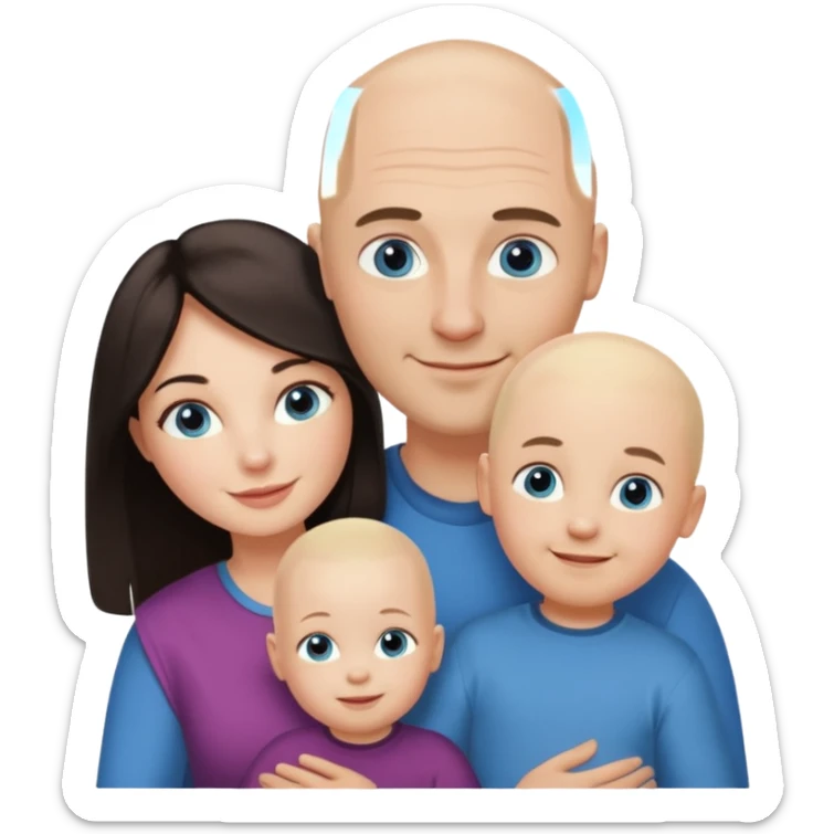 Eigene Familienbild, Frau dunkle lange Haare,  Mann Glatze und blaue Augen, kind 2 Jahre und blond und dunkle Augen  sticker