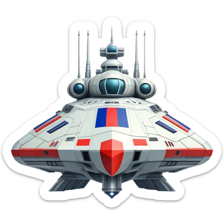 Massive futuristic Russian mothership with prominent flag colors, intimidating weapons sticker
