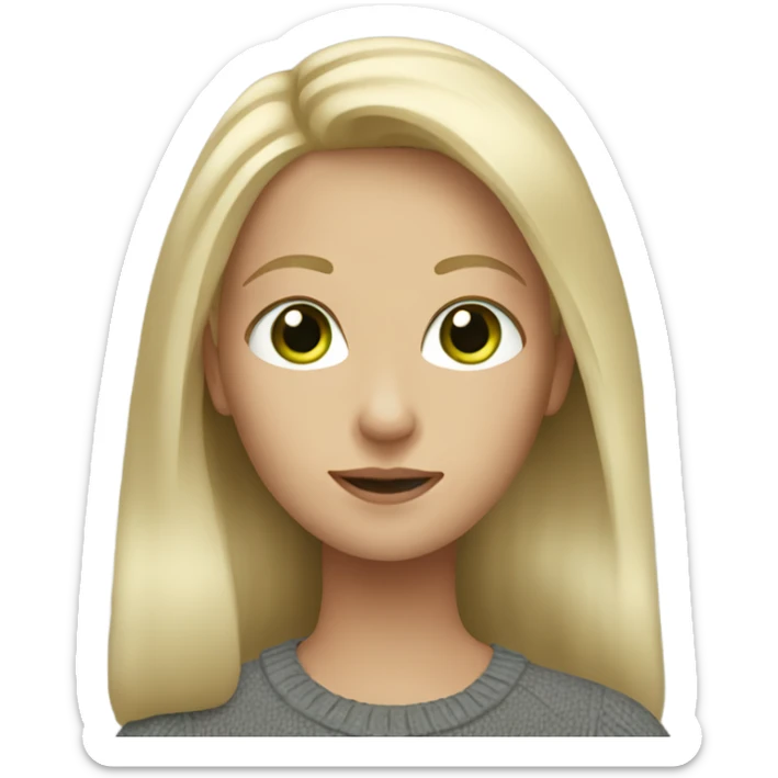 a women, blonde hair, gray eyes, green sweather, long hair sticker