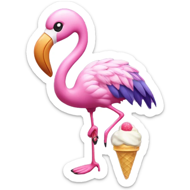 Purple flamingo wearing tap shoes and a bow eating ice cream sticker