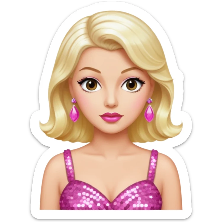 Lana Turner with long platinum blonde hair, pink sequin dress sticker