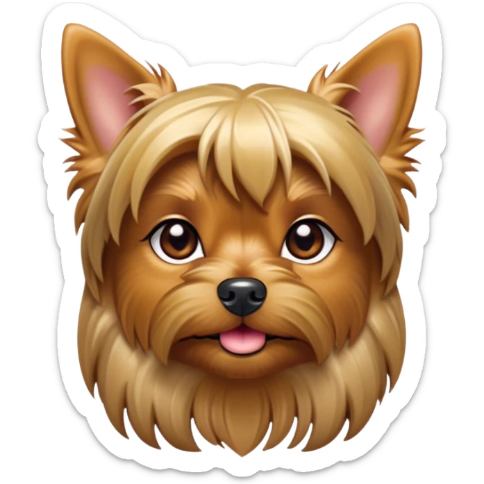 Cinematic Noble Yorkshire Terrier Portrait Emoji, Exuding refined charm and dignified poise, with a lustrous, silky fur in rich, deep hues, alert eyes and a confident expression, simplified yet exquisitely detailed, glowing with a soft, aristocratic radiance, high shine, embodying intelligent grace and classic elegance, soft glowing outline, capturing the essence of a regal Yorkshire Terrier ready to rule the screen with effortless sophistication! sticker