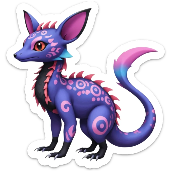 Rare epic aesthetic colorful Salandit-Noibat-Eevee-Genet-species-Fakemon-hybrid-creature, with markings, full body sticker
