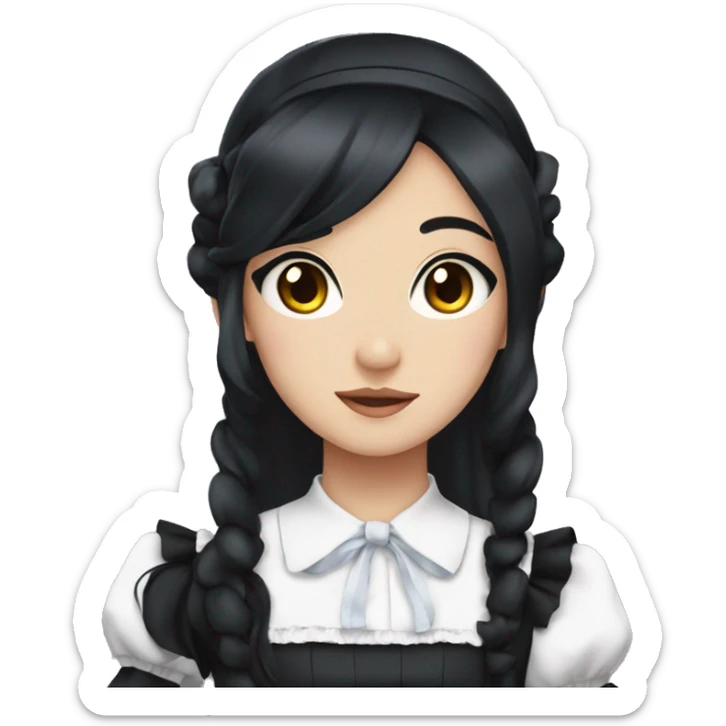 Anime maid with darkbrown eyes and long black hair wearing a french maid uniform sticker