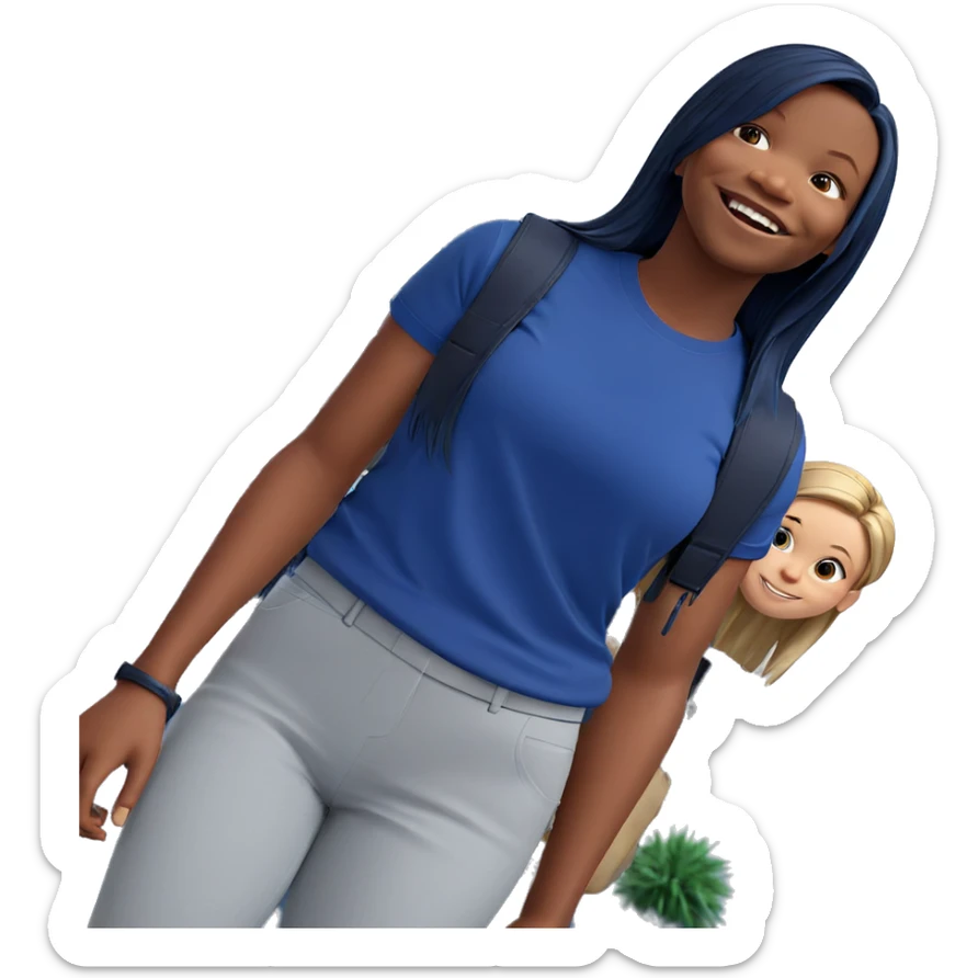 smiling girl in blue shirt sticker