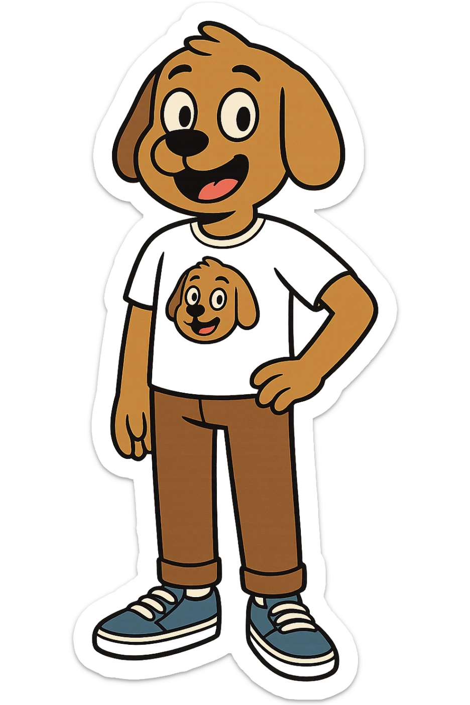 A boy dog mascot logo t-shirts brown trousers blue vans shoe  sticker
