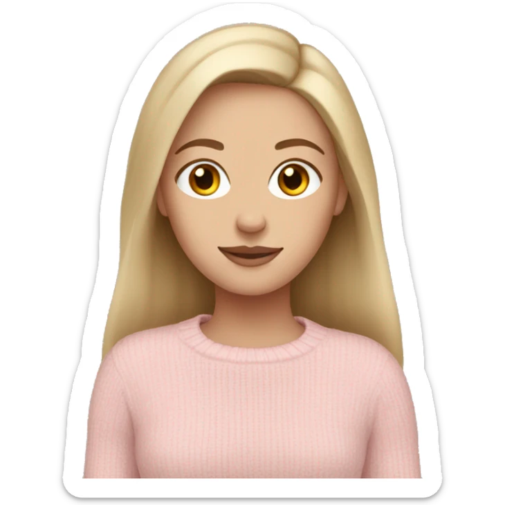 White girl with dark blonde hair wearing pale pink sweater sticker