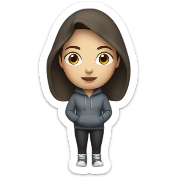 white woman with short dark brown hair in a hoodie sticker
