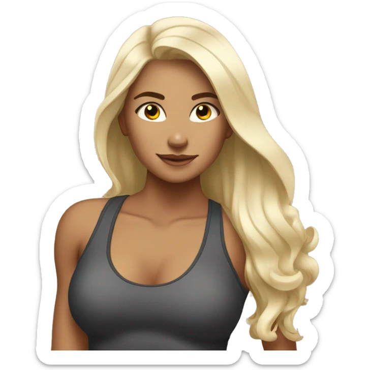 A lightly tanned girl with blonde platinum hair at the gym sticker