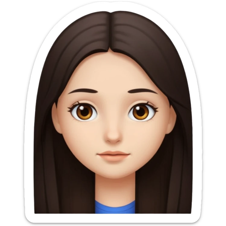 Can you make a girl with dark brown eyes with dark brown hair straight long hair sticker