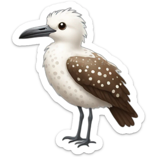 fluffy wet brown speckled sea bird with white spots and long legs and beak sticker