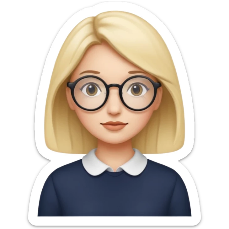 woman wearing round glasses, minimal and modern feeling, iPhone emoji style sticker