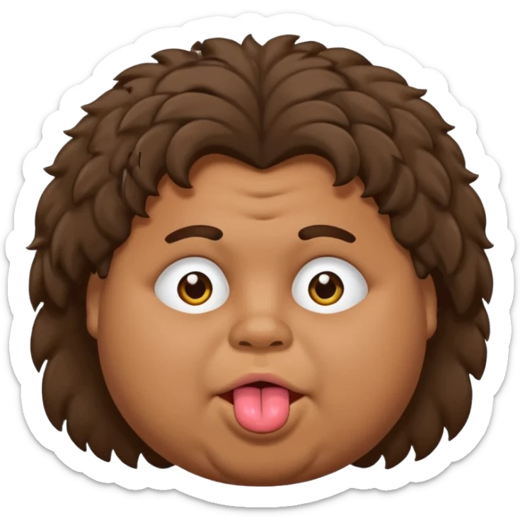 Fat teen from kosovo with flat and fluffy hair covering his forehead, with his tongue out sticker