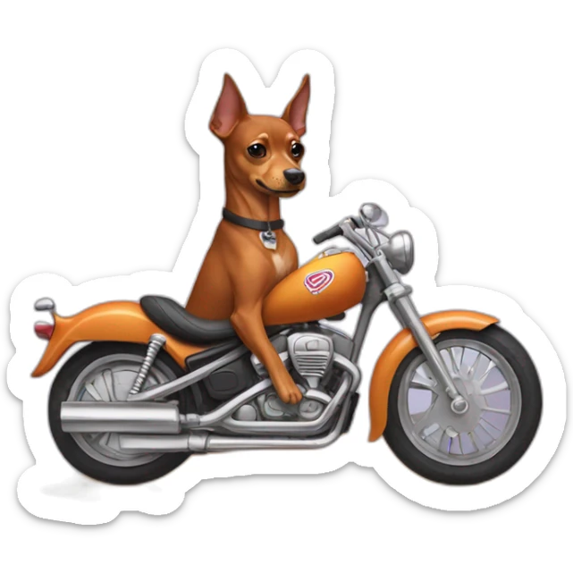 caramel color pinscher dog as basketball player ridding a motorcycle sticker
