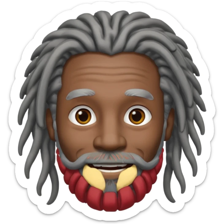 Homem negro de rasta grisalhos sorrindo com olhos menores e barba grisalha sticker