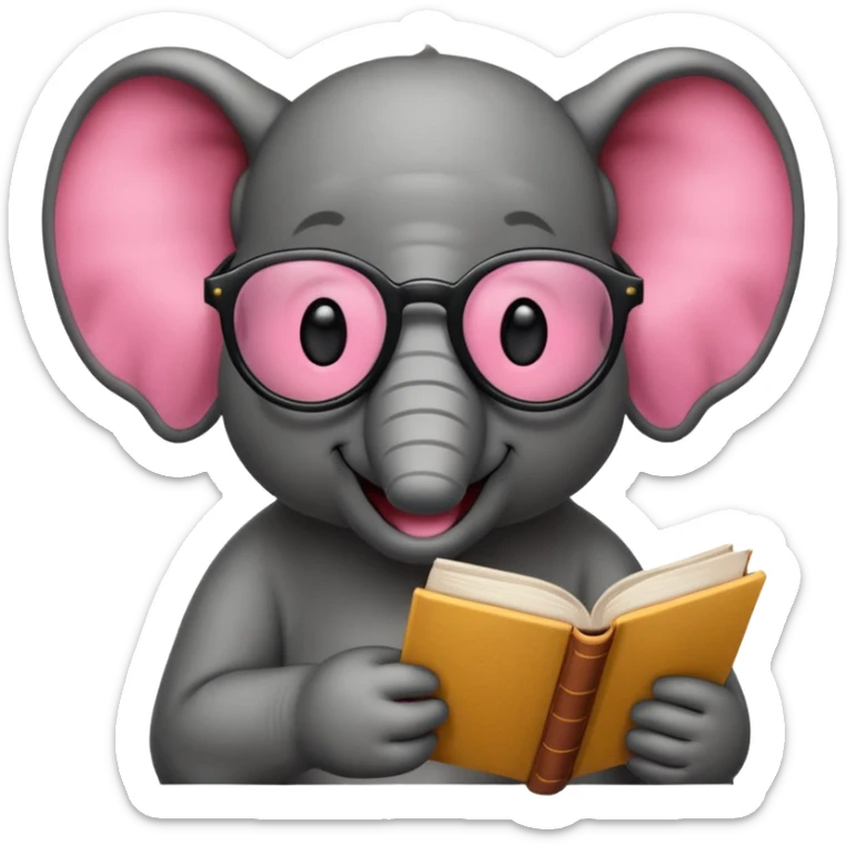 crear un emoji de un elefante rosadito con lentes de lectura grandes y negros  sticker