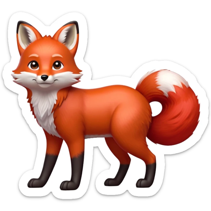 cinematic-[fox]-realistic-full-body-standing on all fours-emoji,-tail-tucked-close,-head-tilted-dramatically,-fox-[red]-fur,-simplified-yet-realistic-focused-features,-highly-detailed,-glowing-with-an-almost-sarcastic-glow  sticker