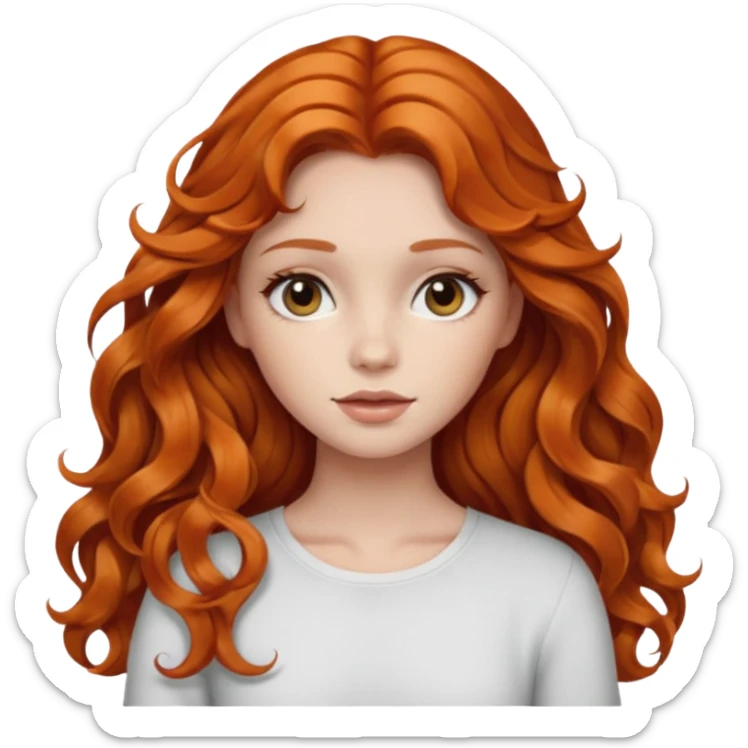 Beautiful girl,ginger hair,wavy hair，long hair,Black eyes, skin white sticker