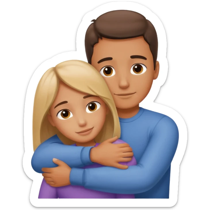 Un homme fait un câlin à sa sœur. Au dessus d’eux il y a le texte ´Gros câlin’ sticker