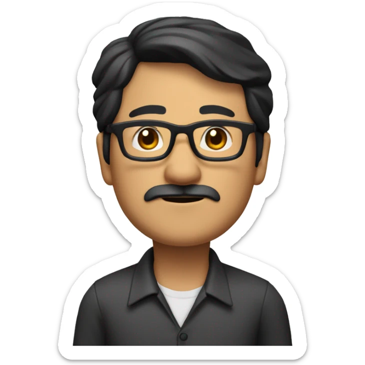 south east asian middle-aged man with glasses with black hair, a small moustache and tiny beard only on the chin. full body image sticker