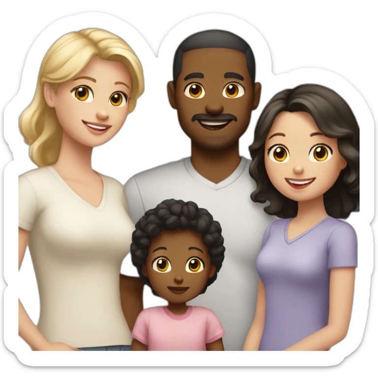 family; black haired dad, light brown haired mom, blonde little girl, black haired pale baby sticker