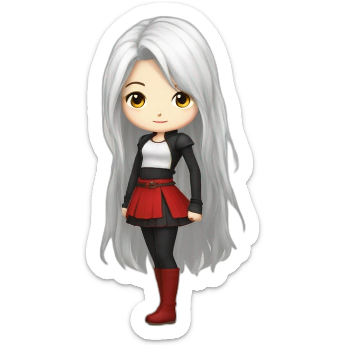rpg-girl-with-long-white-hair-and-red-skirt and black tights like chibi sticker