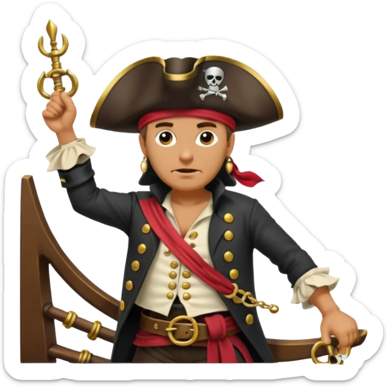 create an emoji of pirate capitan on the bow of the ship in epic posture sticker