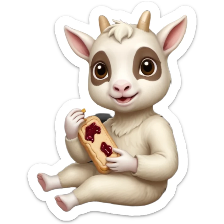 cute baby goat eating peanut butter and jelly driving in a bmw x1, holding a peanut butter and jelly in hand sticker