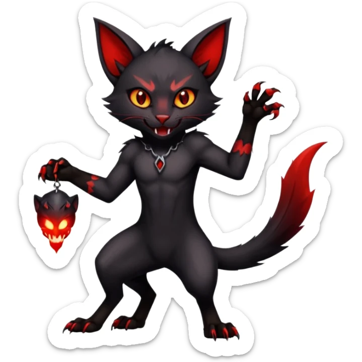 Dark Vampiric Black Lykoi-Caracal-Bat-Litten-Torracat-Noibat-Hybrid (Full body) sticker