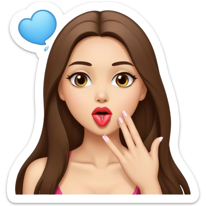 Sexy girl with long straight brunette hair blowing kiss sticker