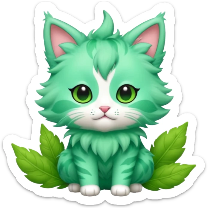 Toony Chibi Kawaii Minty Leaf Juicy Feline Fluffy Sprigatito-Fakémon-creature (full body) sticker