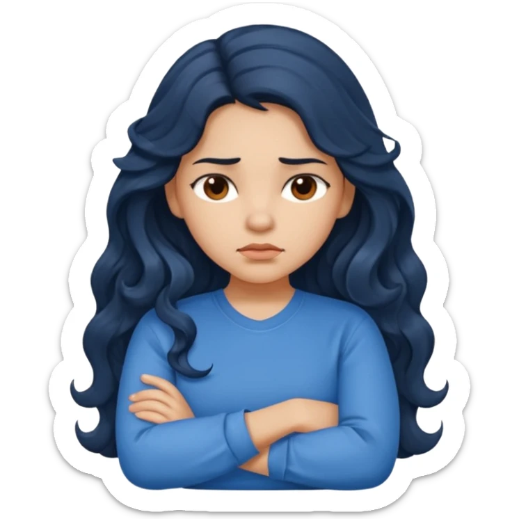 Hispanic girl with long dark wavy hair crossing her arms and slightly pouting sticker