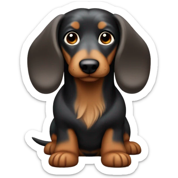 Wiener dog with long hair, brown, black and grey with Carmel color paws  sticker