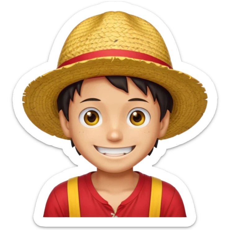 Luffy with a big smile and red shirt with yellow and red straw hat sticker