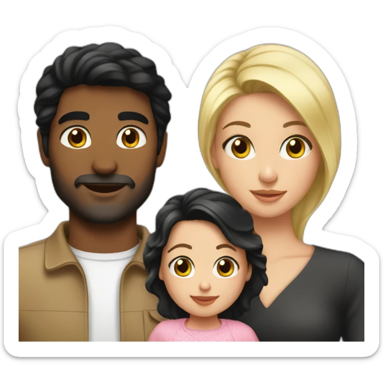 Young Iranian man black hair, blond French wife, and baby girl with black hair sticker