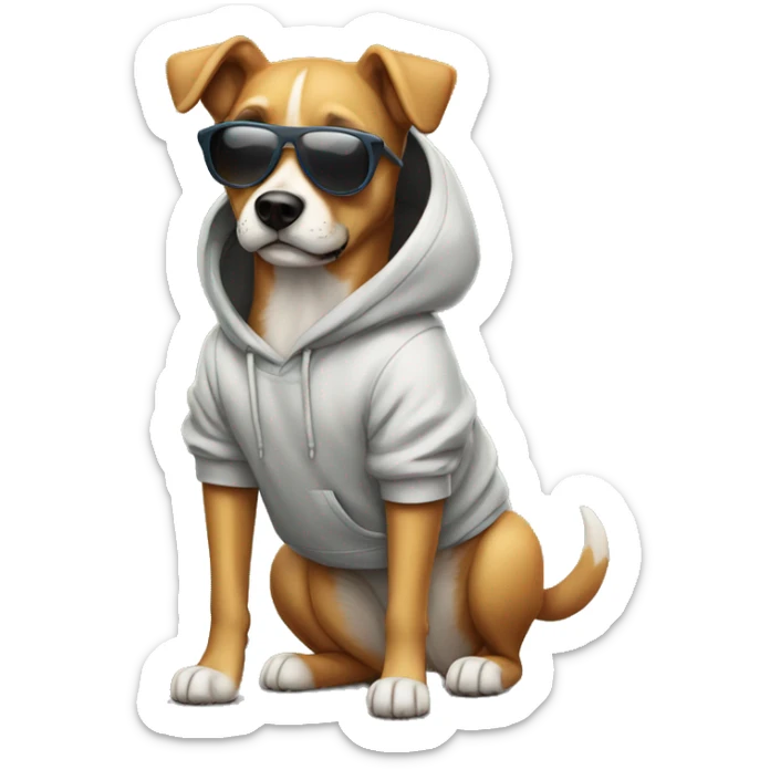 Full body image of a dog wearing hoodie and sunglasses and shorts sticker